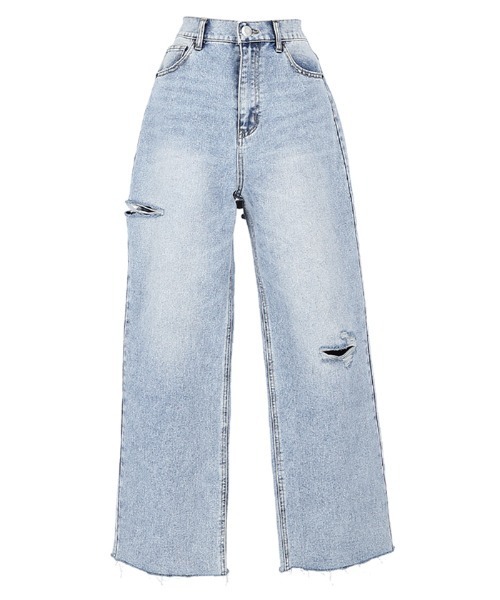 coca（coca）（コカ）の「サイドスリットダメージデニム（デニムパンツ・レディース・アイボリー/ライトブルー/ブルー・S/M/L）」の8枚目の写真