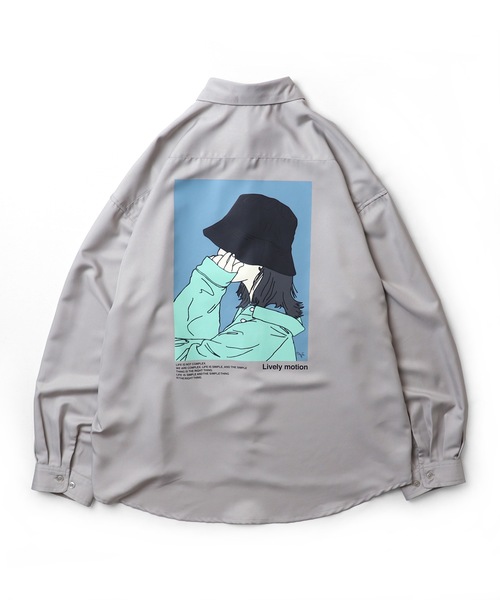 ILL'S(イルズ)の「25SS ビッグシルエット ガールイラスト バックプリントシャツ 長袖【ILL'S】(シャツ/ブラウス・メンズ・ミント/グリーン系その他/ブルー系その他/ホワイト/ホワイト系その他/ブラック/グレー系その他/グレー/ブルー/ブラック系その他・M/L)」の6枚目の写真