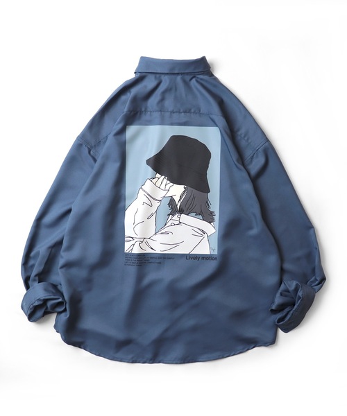 ILL'S(イルズ)の「25SS ビッグシルエット ガールイラスト バックプリントシャツ 長袖【ILL'S】(シャツ/ブラウス・メンズ・ミント/グリーン系その他/ブルー系その他/ホワイト/ホワイト系その他/ブラック/グレー系その他/グレー/ブルー/ブラック系その他・M/L)」の10枚目の写真