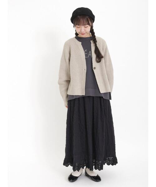 Samansa Mos2（サマンサ モスモス）の「裏毛ぽこぽこ刺繍スウェット（Tシャツ/カットソー・レディース・チャコールグレー/ベージュ/キナリ/パープル・F）」の7枚目の写真