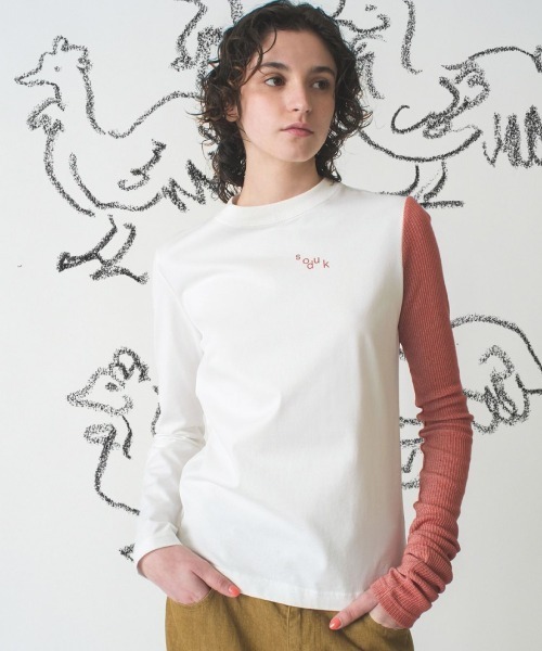 soduk（スドーク）の「one long t-shirt（Tシャツ/カットソー・レディース・ホワイト/ネイビー・FREE）」の2枚目の写真