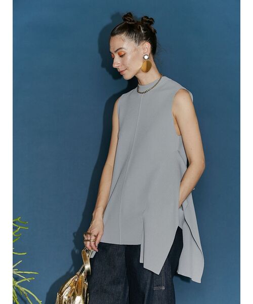 「UN3D.」 ノースリーブニット 36 グレー レディース UN3D. ニット セーター COLOR BLOCK SHEER TOP / カラーブロック