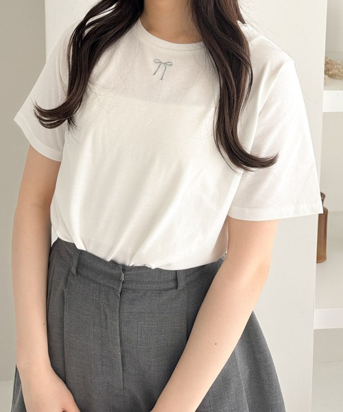 Heather(ヘザー)の「リボンモチーフTEE 110900(Tシャツ/カットソー・レディース・オフホワイト/グレー/ブラック・FREE)」の4枚目の写真