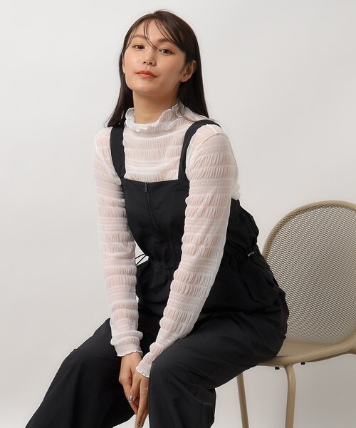 OPAQUE.CLIP（オペークドットクリップ）の「◆シャーリングシアートップス【洗濯機洗い可】（Tシャツ/カットソー・レディース・ライトベージュ/ブラック/ホワイト・40/38）」の16枚目の写真