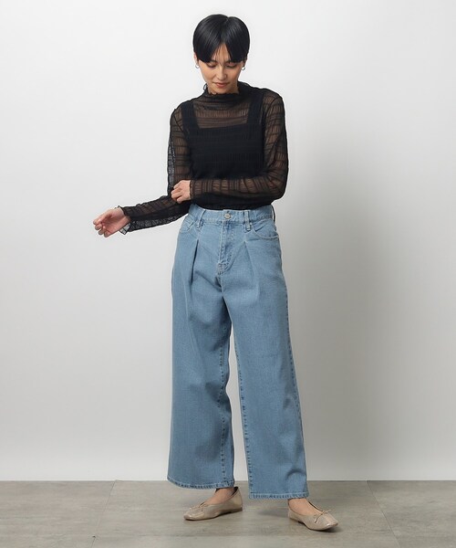 OPAQUE.CLIP（オペークドットクリップ）の「◆シャーリングシアートップス【洗濯機洗い可】（Tシャツ/カットソー・レディース・ライトベージュ/ブラック/ホワイト・40/38）」の10枚目の写真