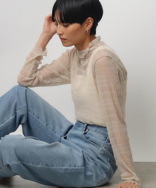 OPAQUE.CLIP（オペークドットクリップ）の「◆シャーリングシアートップス【洗濯機洗い可】（Tシャツ/カットソー・レディース・ライトベージュ/ブラック/ホワイト・40/38）」の12枚目の写真