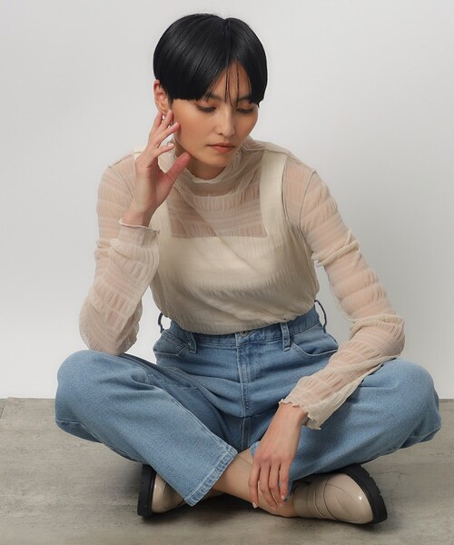 OPAQUE.CLIP（オペークドットクリップ）の「◆シャーリングシアートップス【洗濯機洗い可】（Tシャツ/カットソー・レディース・ライトベージュ/ブラック/ホワイト・40/38）」の13枚目の写真