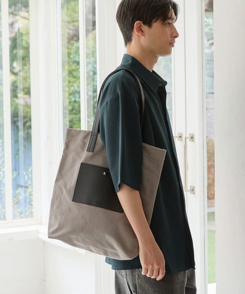 LAKOLE（ラコレ）の「フェイクレザーキャンバストートバッグ / 105264（トートバッグ・メンズ・ナチュラル/グレー/ブラック・FREE）」の3枚目の写真