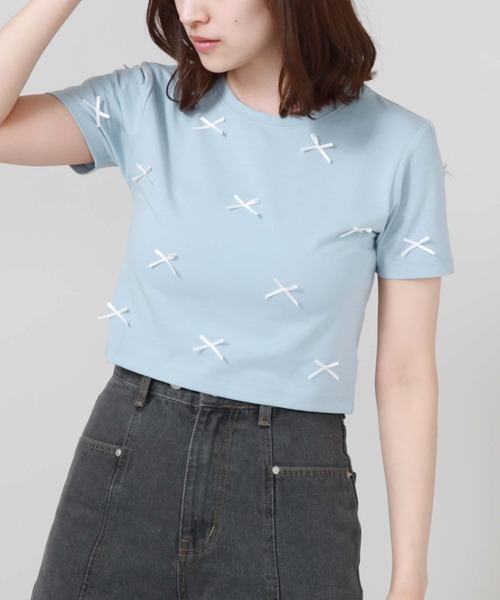 archives（アルシーヴ）の「リボンコンパクトＴシャツ（Tシャツ/カットソー・レディース・ブルー/オフホワイト/ブラック・MEDIUM）」の3枚目の写真