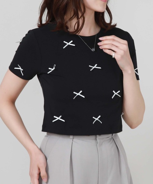 archives（アルシーヴ）の「リボンコンパクトＴシャツ（Tシャツ/カットソー・レディース・ブルー/オフホワイト/ブラック・MEDIUM）」の2枚目の写真