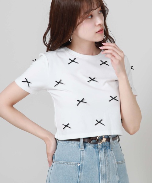 archives（アルシーヴ）の「リボンコンパクトＴシャツ（Tシャツ/カットソー・レディース・ブルー/オフホワイト/ブラック・MEDIUM）」の4枚目の写真