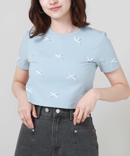 archives（アルシーヴ）の「リボンコンパクトＴシャツ（Tシャツ/カットソー・レディース・ブルー/オフホワイト/ブラック・MEDIUM）」の13枚目の写真