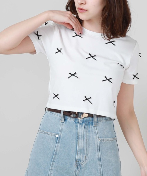 archives（アルシーヴ）の「リボンコンパクトＴシャツ（Tシャツ/カットソー・レディース・ブルー/オフホワイト/ブラック・MEDIUM）」の6枚目の写真