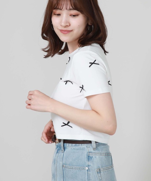 archives（アルシーヴ）の「リボンコンパクトＴシャツ（Tシャツ/カットソー・レディース・ブルー/オフホワイト/ブラック・MEDIUM）」の5枚目の写真