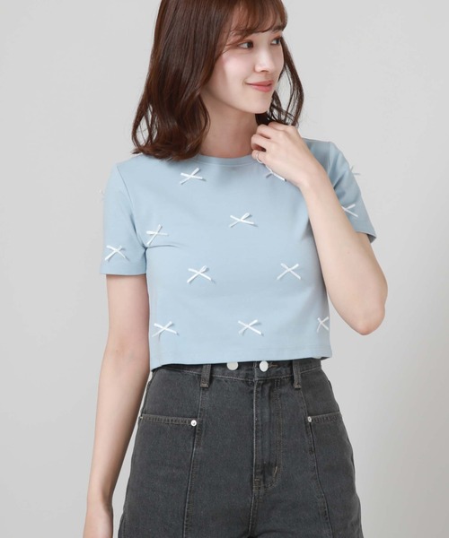 archives（アルシーヴ）の「リボンコンパクトＴシャツ（Tシャツ/カットソー・レディース・ブルー/オフホワイト/ブラック・MEDIUM）」の15枚目の写真