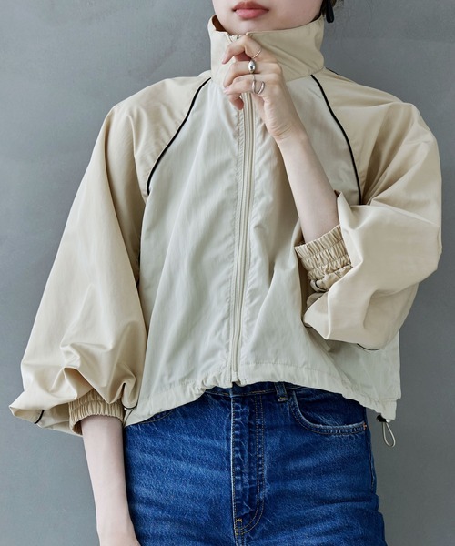 【セール】クロップドバイカラートラックジャケット（ナイロンジャケット）｜etoll.（エトル）