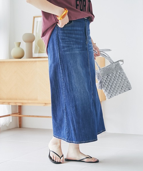 un dix cors（アンディコール）の「ストレッチデニムナロースカート（デニムスカート・レディース・ネイビー/ブラック・FREE）」の6枚目の写真