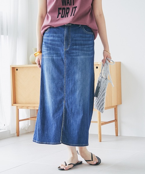 un dix cors（アンディコール）の「ストレッチデニムナロースカート（デニムスカート・レディース・ネイビー/ブラック・FREE）」の4枚目の写真