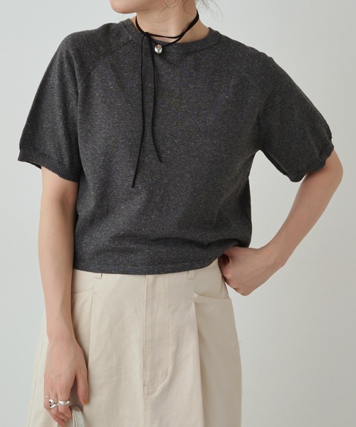 Omekashi(オメカシ)の「シアーラメニット(ニット/セーター・レディース・ベージュ/ブロンズ/オフホワイト/チャコールグレー/シルバー/レッド・FREE)」の2枚目の写真