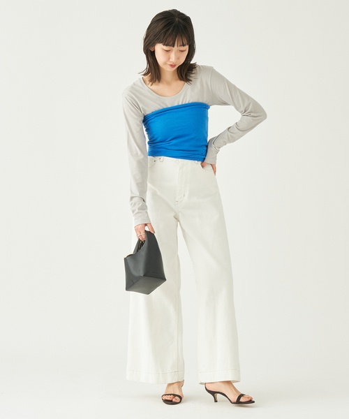 plage(プラージュ)の「Cotton/Linen WIDE デニム(デニムパンツ・レディース・ベージュ/ホワイト・34/36/38)」の7枚目の写真