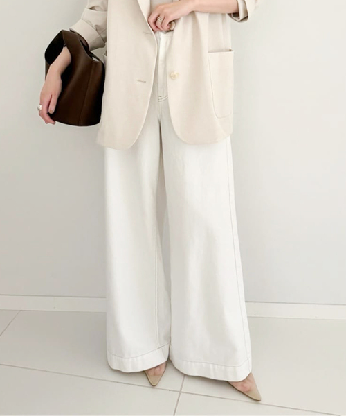 plage(プラージュ)の「Cotton/Linen WIDE デニム(デニムパンツ・レディース・ベージュ/ホワイト・34/36/38)」の6枚目の写真