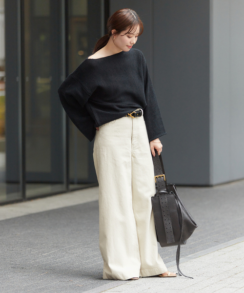 plage(プラージュ)の「Cotton/Linen WIDE デニム(デニムパンツ・レディース・ベージュ/ホワイト・34/36/38)」の3枚目の写真