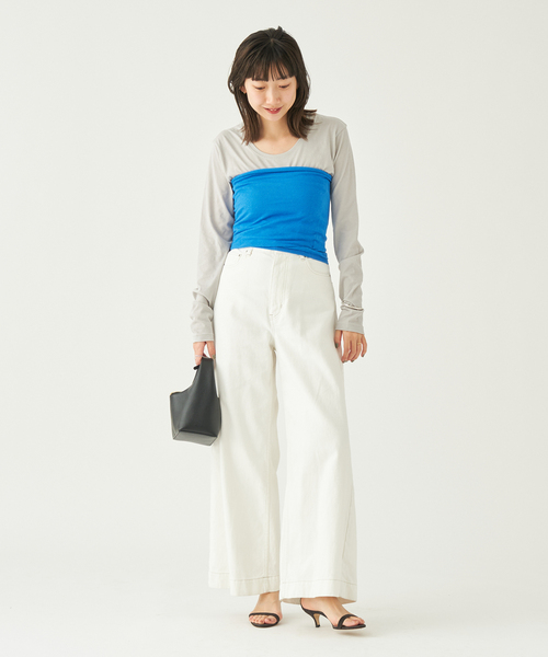 plage(プラージュ)の「Cotton/Linen WIDE デニム(デニムパンツ・レディース・ベージュ/ホワイト・34/36/38)」の22枚目の写真