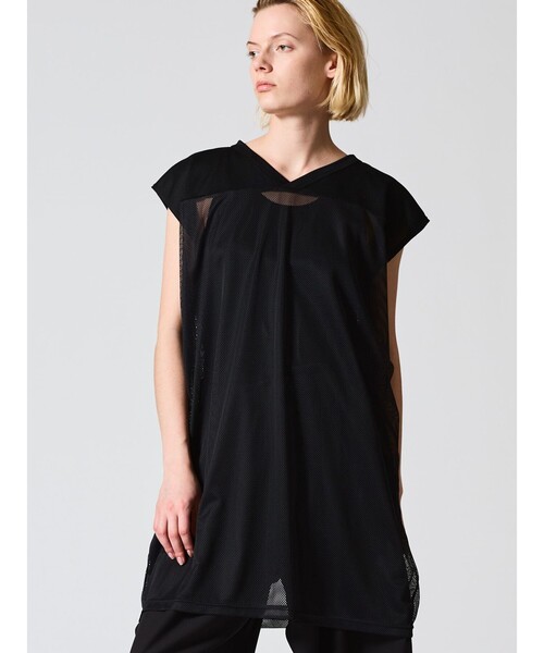 mizuiroind（ミズイロインド）の「mizuiro ind メッシュワイドワンピース（ワンピース・レディース・グレー/ブラック・FREE）」の2枚目の写真