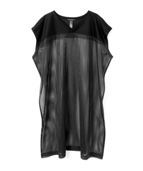 mizuiroind（ミズイロインド）の「mizuiro ind メッシュワイドワンピース（ワンピース・レディース・グレー/ブラック・FREE）」の3枚目の写真