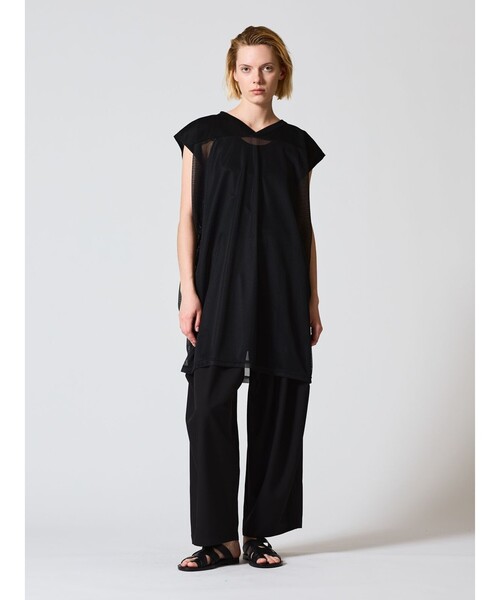 mizuiroind（ミズイロインド）の「mizuiro ind メッシュワイドワンピース（ワンピース・レディース・グレー/ブラック・FREE）」の9枚目の写真