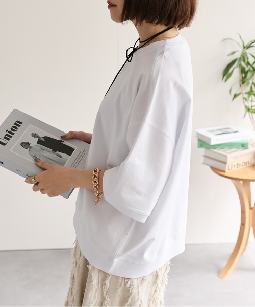 ap retro(アプレトロ)の「【USAコットン】ミニ裏毛半袖トレーナー / 半袖プルオーバー(Tシャツ/カットソー・レディース・ホワイト/ネイビー×ホワイト/グレー/ブラック・FREE)」の10枚目の写真