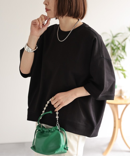 ap retro(アプレトロ)の「【USAコットン】ミニ裏毛半袖トレーナー / 半袖プルオーバー(Tシャツ/カットソー・レディース・ホワイト/ネイビー×ホワイト/グレー/ブラック・FREE)」の19枚目の写真