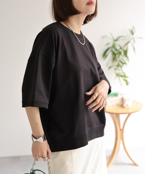 ap retro(アプレトロ)の「【USAコットン】ミニ裏毛半袖トレーナー / 半袖プルオーバー(Tシャツ/カットソー・レディース・ホワイト/ネイビー×ホワイト/グレー/ブラック・FREE)」の20枚目の写真