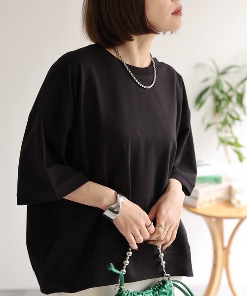 ap retro(アプレトロ)の「【USAコットン】ミニ裏毛半袖トレーナー / 半袖プルオーバー(Tシャツ/カットソー・レディース・ホワイト/ネイビー×ホワイト/グレー/ブラック・FREE)」の22枚目の写真