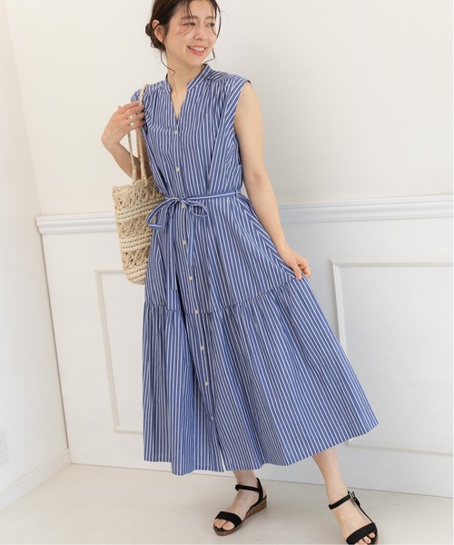 【セール】キーネック ストライプ ティアードワンピース（ワンピース）｜PREFERIR（プレフェリール）