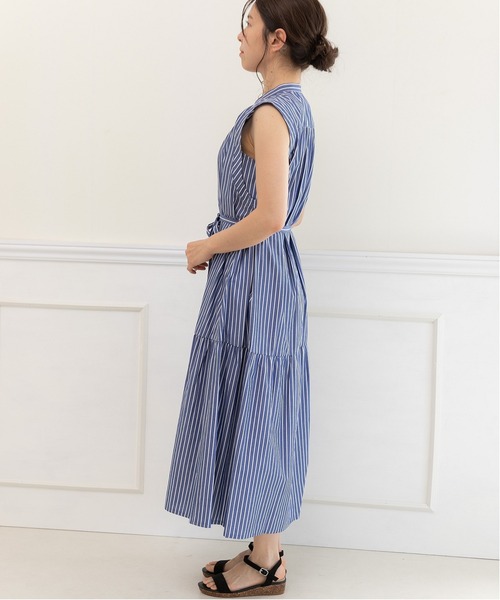 【セール】キーネック ストライプ ティアードワンピース（ワンピース）｜PREFERIR（プレフェリール）