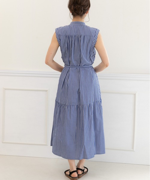 【セール】キーネック ストライプ ティアードワンピース（ワンピース）｜PREFERIR（プレフェリール）