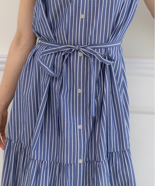 【セール】キーネック ストライプ ティアードワンピース（ワンピース）｜PREFERIR（プレフェリール）