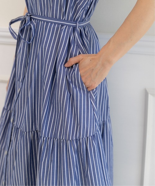 【セール】キーネック ストライプ ティアードワンピース（ワンピース）｜PREFERIR（プレフェリール）