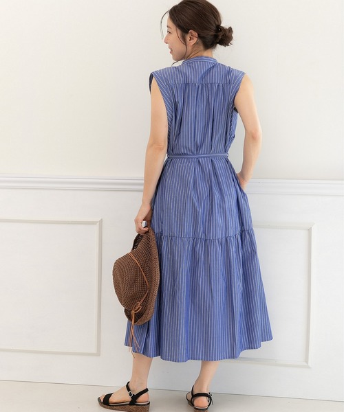 【セール】キーネック ストライプ ティアードワンピース（ワンピース）｜PREFERIR（プレフェリール）