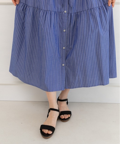 【セール】キーネック ストライプ ティアードワンピース（ワンピース）｜PREFERIR（プレフェリール）