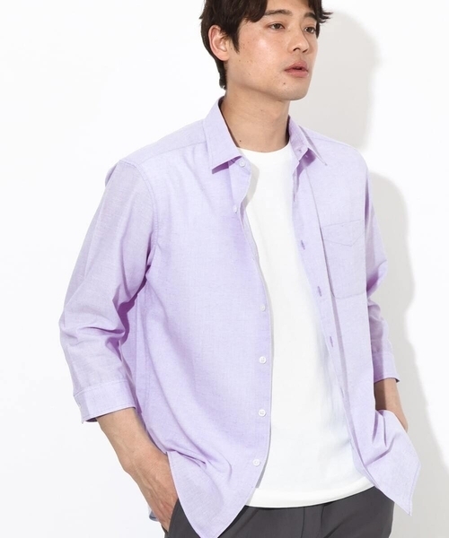 a.v.v（アーヴェヴェ）の「【定番アイテム】リネン混シャツ 7分袖（さらリネシリーズ）（シャツ/ブラウス・メンズ・ミント/ブルー/オレンジ/ライラック・44/46/48/50/52）」の3枚目の写真