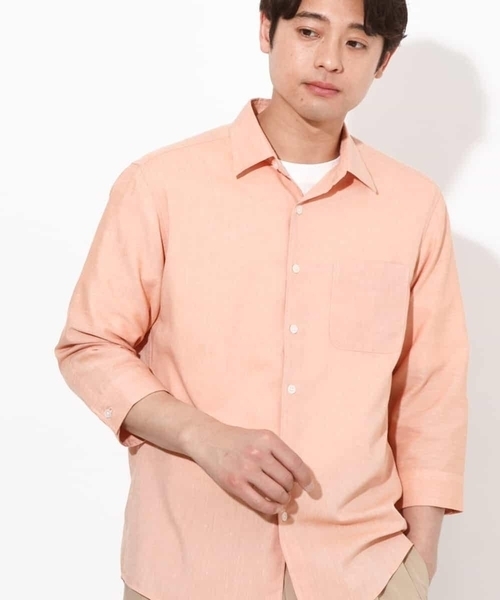 a.v.v（アーヴェヴェ）の「【定番アイテム】リネン混シャツ 7分袖（さらリネシリーズ）（シャツ/ブラウス・メンズ・ミント/ブルー/オレンジ/ライラック・44/46/48/50/52）」の4枚目の写真