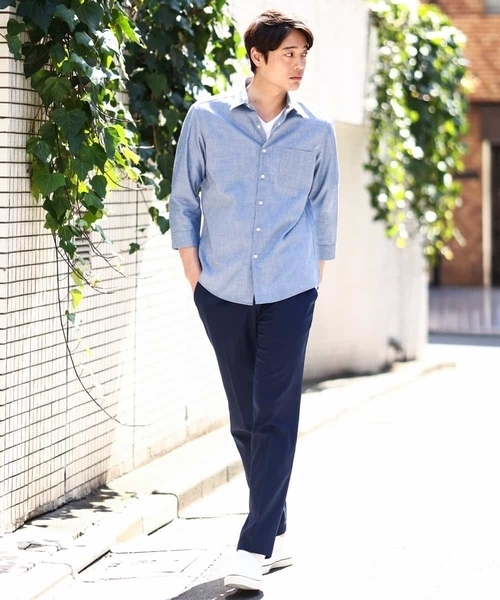 a.v.v（アーヴェヴェ）の「【定番アイテム】リネン混シャツ 7分袖（さらリネシリーズ）（シャツ/ブラウス・メンズ・ミント/ブルー/オレンジ/ライラック・44/46/48/50/52）」の7枚目の写真