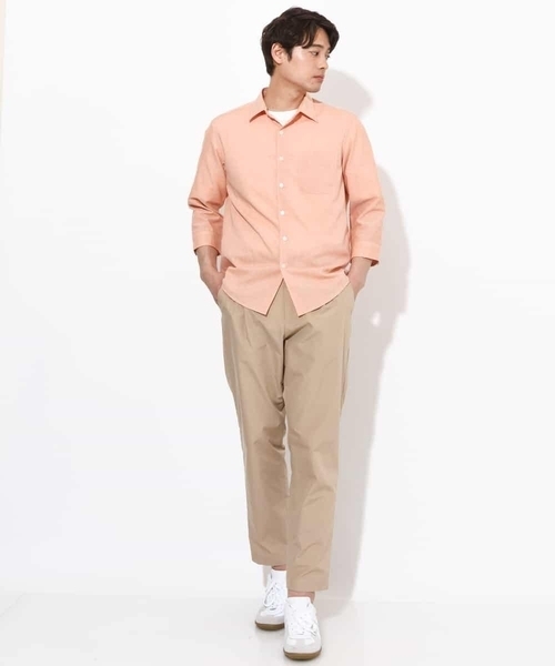 a.v.v（アーヴェヴェ）の「【定番アイテム】リネン混シャツ 7分袖（さらリネシリーズ）（シャツ/ブラウス・メンズ・ミント/ブルー/オレンジ/ライラック・44/46/48/50/52）」の8枚目の写真