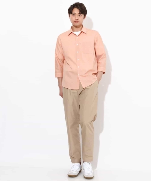 a.v.v（アーヴェヴェ）の「【定番アイテム】リネン混シャツ 7分袖（さらリネシリーズ）（シャツ/ブラウス・メンズ・ミント/ブルー/オレンジ/ライラック・44/46/48/50/52）」の9枚目の写真