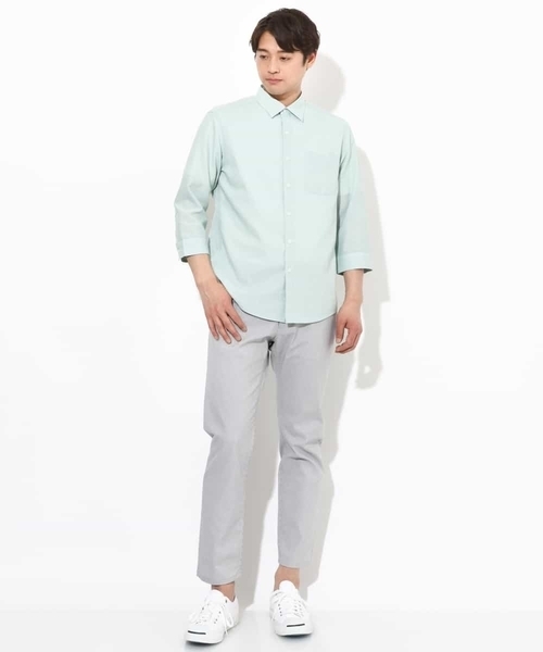 a.v.v（アーヴェヴェ）の「【定番アイテム】リネン混シャツ 7分袖（さらリネシリーズ）（シャツ/ブラウス・メンズ・ミント/ブルー/オレンジ/ライラック・44/46/48/50/52）」の12枚目の写真