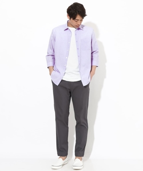 a.v.v（アーヴェヴェ）の「【定番アイテム】リネン混シャツ 7分袖（さらリネシリーズ）（シャツ/ブラウス・メンズ・ミント/ブルー/オレンジ/ライラック・44/46/48/50/52）」の14枚目の写真