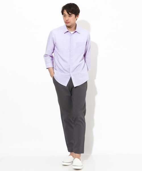 a.v.v（アーヴェヴェ）の「【定番アイテム】リネン混シャツ 7分袖（さらリネシリーズ）（シャツ/ブラウス・メンズ・ミント/ブルー/オレンジ/ライラック・44/46/48/50/52）」の17枚目の写真