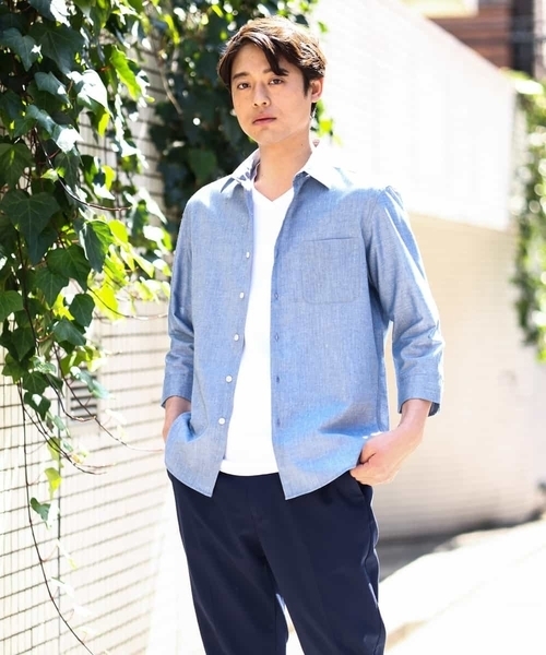 a.v.v（アーヴェヴェ）の「【定番アイテム】リネン混シャツ 7分袖（さらリネシリーズ）（シャツ/ブラウス・メンズ・ミント/ブルー/オレンジ/ライラック・44/46/48/50/52）」の18枚目の写真